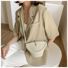 Women's Straw Beach Bag Crossbody Shoulder Bucket Bag