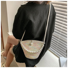 Women's Straw Beach Bag Crossbody Shoulder Bucket Bag