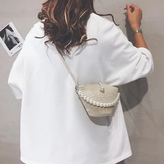 Women's Straw Beach Bag Crossbody Shoulder Bucket Bag