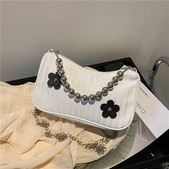 Retro Flower Leather Shoulder Bag, Chain Hobo Bag for Women