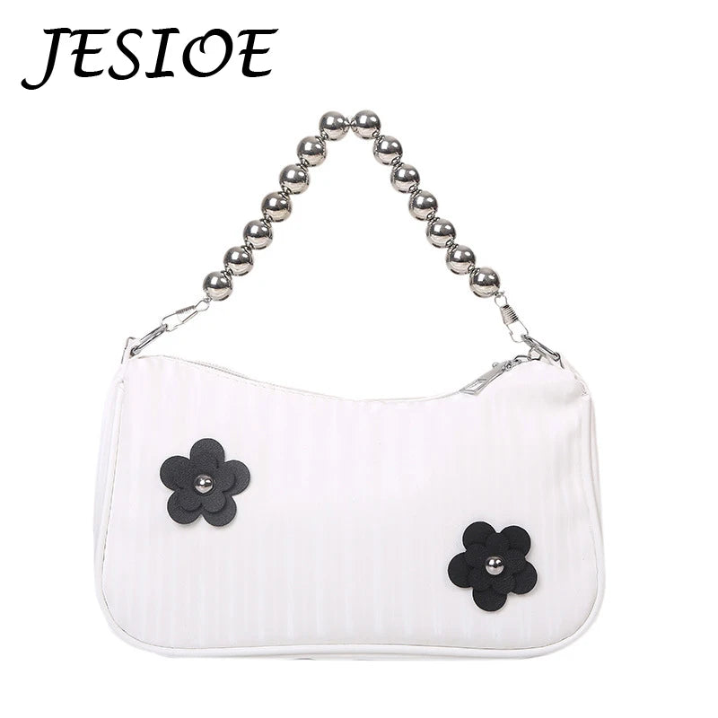 Retro Flower Leather Shoulder Bag, Chain Hobo Bag for Women