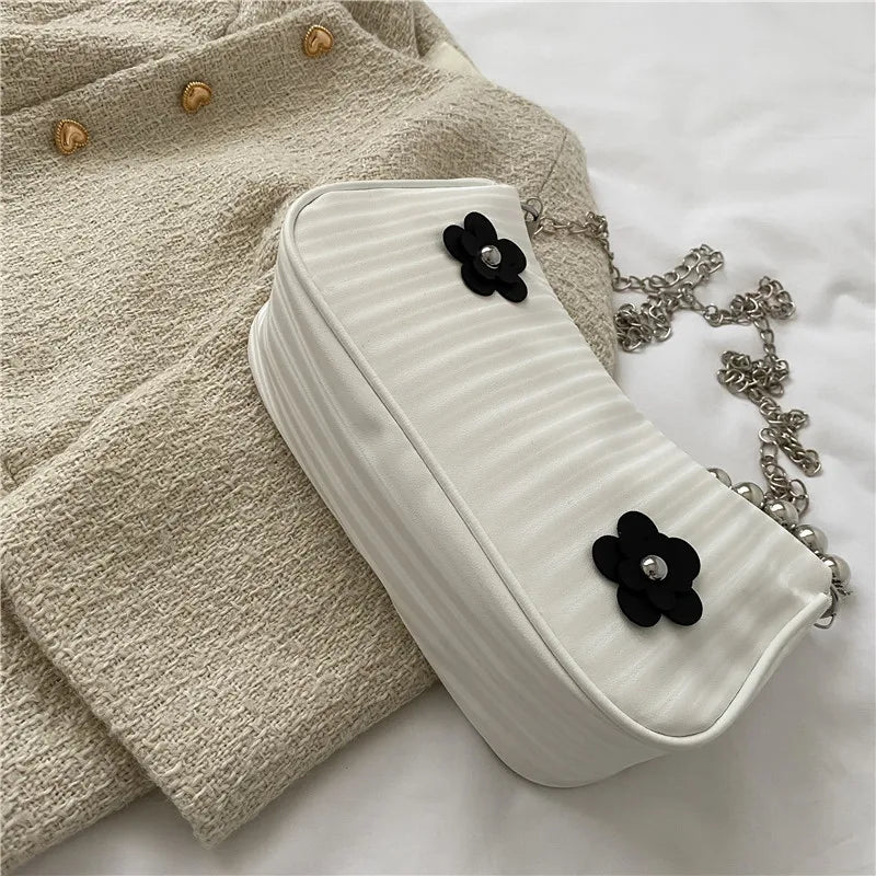 Retro Flower Leather Shoulder Bag, Chain Hobo Bag for Women