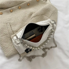 Retro Flower Leather Shoulder Bag, Chain Hobo Bag for Women