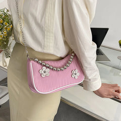 Retro Flower Leather Shoulder Bag, Chain Hobo Bag for Women