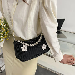 Retro Flower Leather Shoulder Bag, Chain Hobo Bag for Women