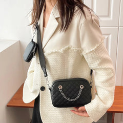 Women's Diamond Pattern Crossbody Bag Chain Square Handbag 2Pc/Set
