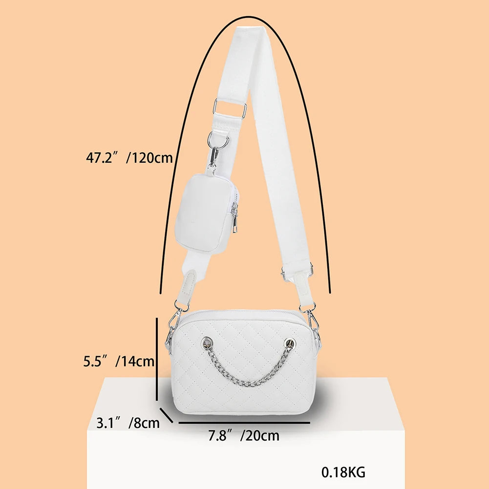 Women's Diamond Pattern Crossbody Bag Chain Square Handbag 2Pc/Set