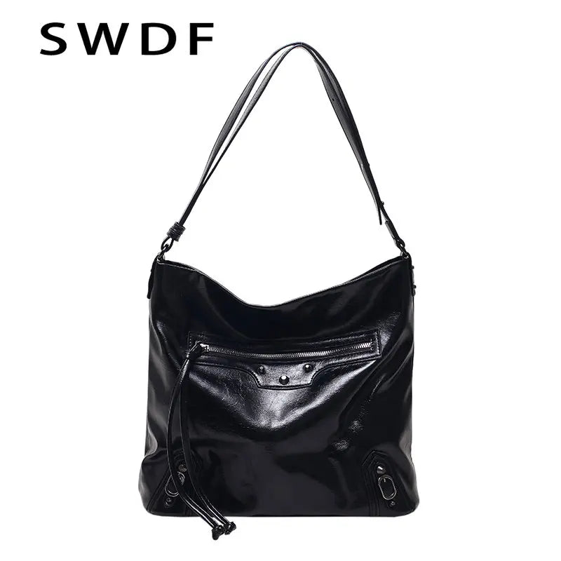 Retro PU Leather Shoulder Bag High Capacity Women Crossbody Tote