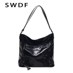 Retro PU Leather Shoulder Bag High Capacity Women Crossbody Tote