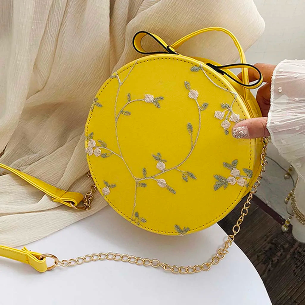 Women's Lace Handbag Crossbody Bag Embroidered Round Bag
