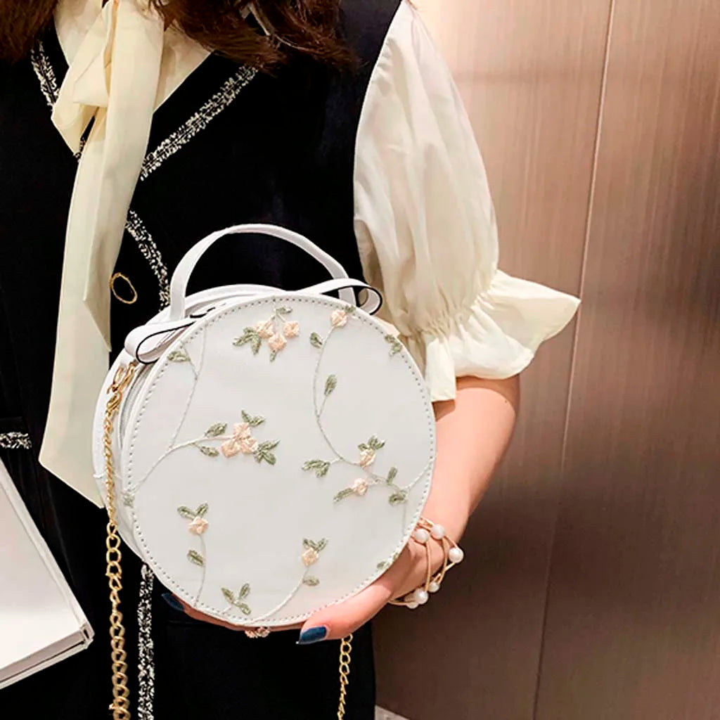 Women's Lace Handbag Crossbody Bag Embroidered Round Bag