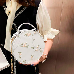 Women's Lace Handbag Crossbody Bag Embroidered Round Bag