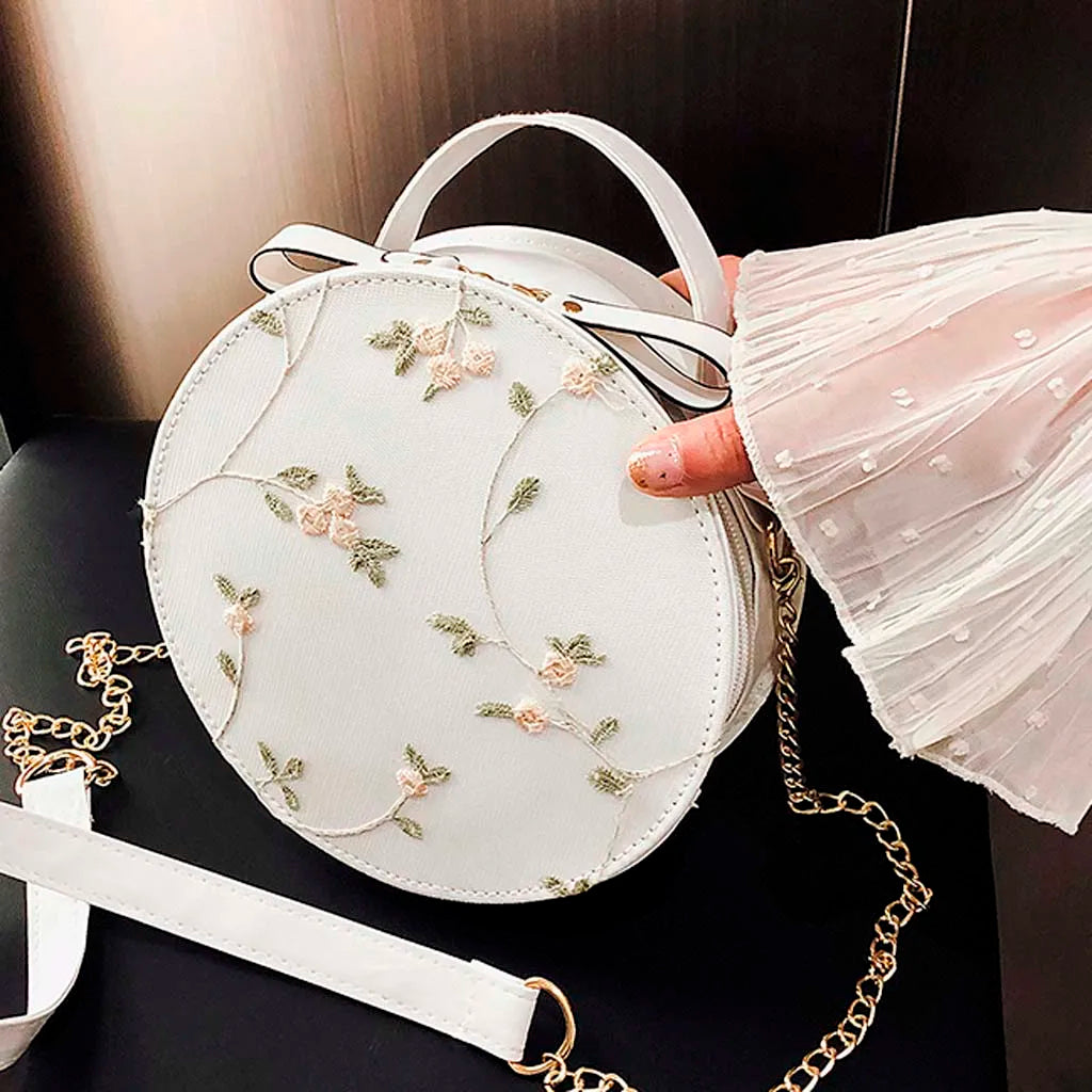 Women's Lace Handbag Crossbody Bag Embroidered Round Bag