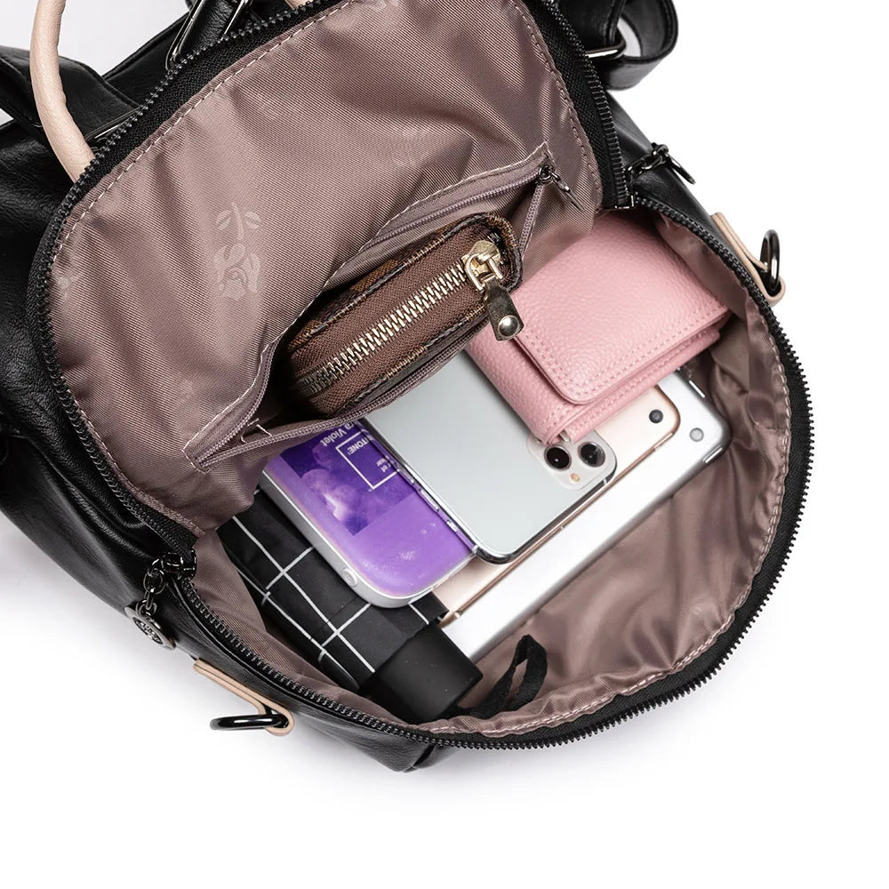 Women's Soft Leather Backpack - Large Capacity Travel Single Shoulder Backpack
