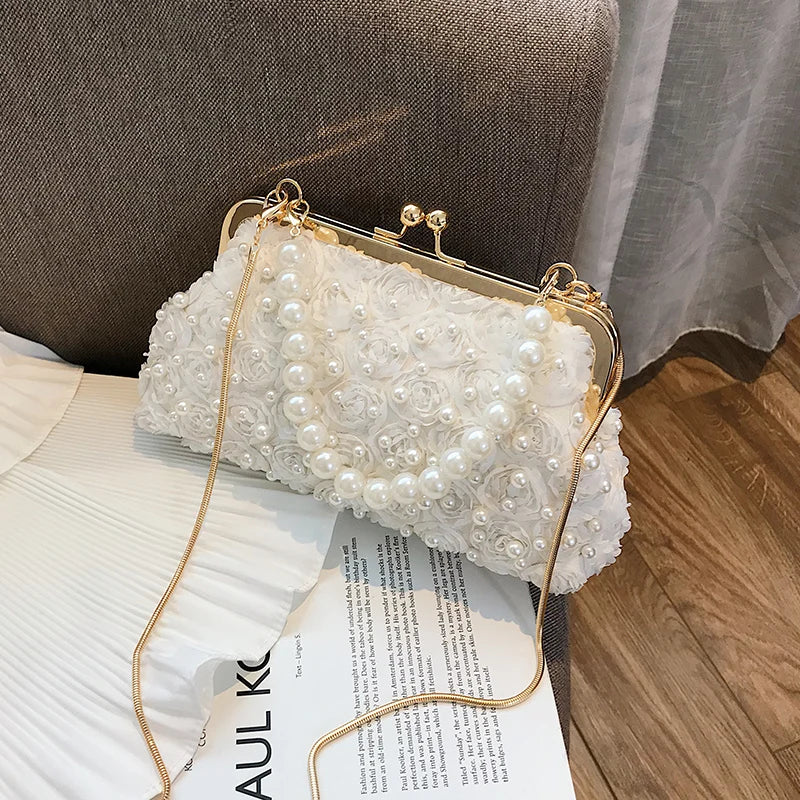 Women's Beaded Handbag Rivet Chain Crossbody Bag Shoulder Bag