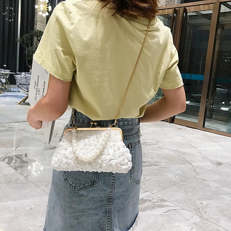 Women's Beaded Handbag Rivet Chain Crossbody Bag Shoulder Bag