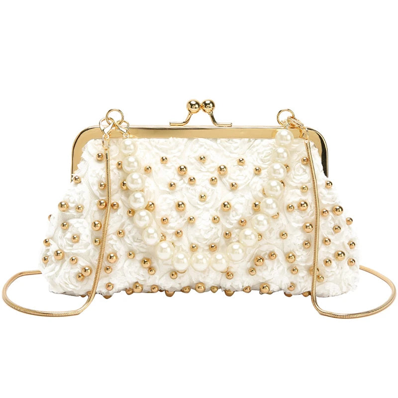Women's Beaded Handbag Rivet Chain Crossbody Bag Shoulder Bag