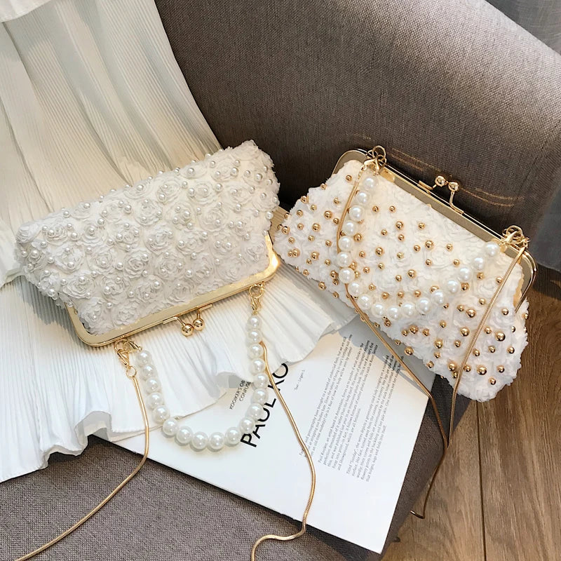Women's Beaded Handbag Rivet Chain Crossbody Bag Shoulder Bag