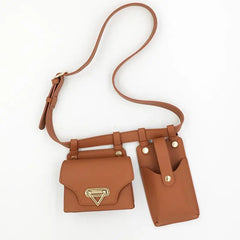 Women's PU Belt Two-piece Waist Bag Female Solid Messenger Mobile Phone Bag