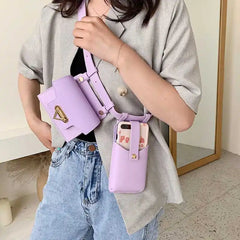 Women's PU Belt Two-piece Waist Bag Female Solid Messenger Mobile Phone Bag