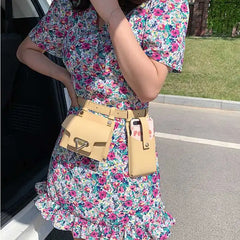 Women's PU Belt Two-piece Waist Bag Female Solid Messenger Mobile Phone Bag