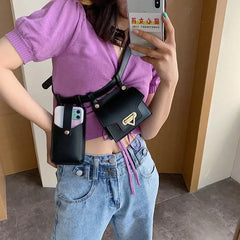 Women's PU Belt Two-piece Waist Bag Female Solid Messenger Mobile Phone Bag
