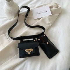 Women's PU Belt Two-piece Waist Bag Female Solid Messenger Mobile Phone Bag
