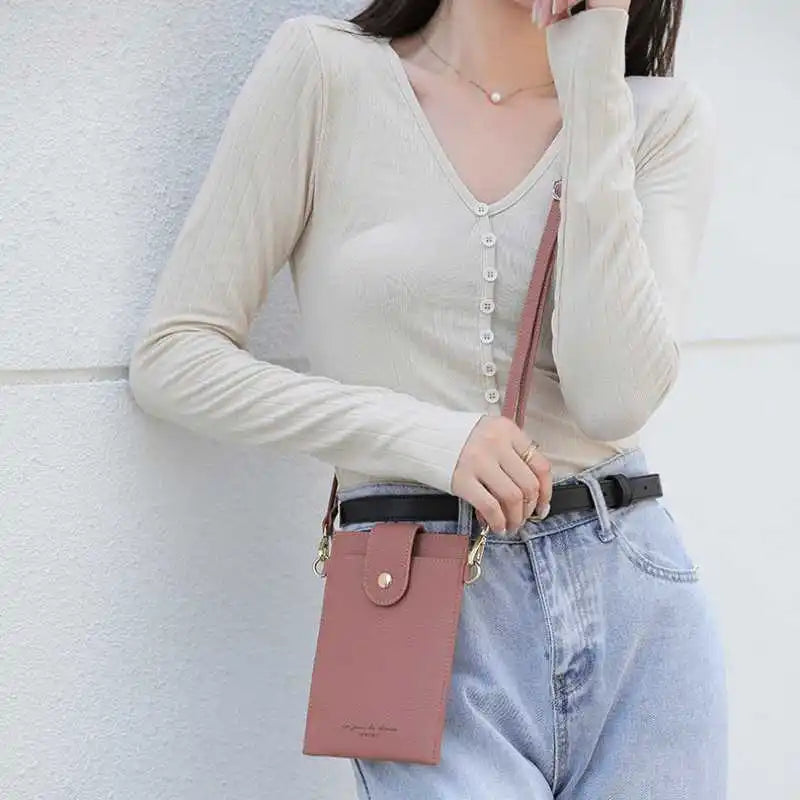 Women's PU Leather Mobile Phone Bag Solid Shoulder Messenger Bag