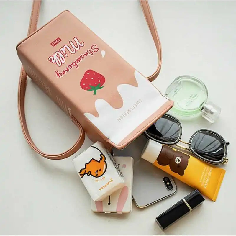 Women's PU Mobile Phone Bag Shoulder Crossbody Bag Fruit Cosmetic Bag