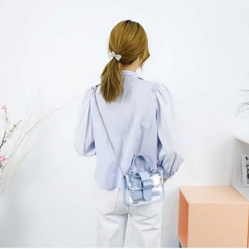 Women's PVC Transparent Handbag Female Sweet Solid Shoulder Crossbody Bag
