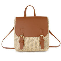 Women's Small Straw Backpack Vintage Casual Daypack Girls Shoulder Bag