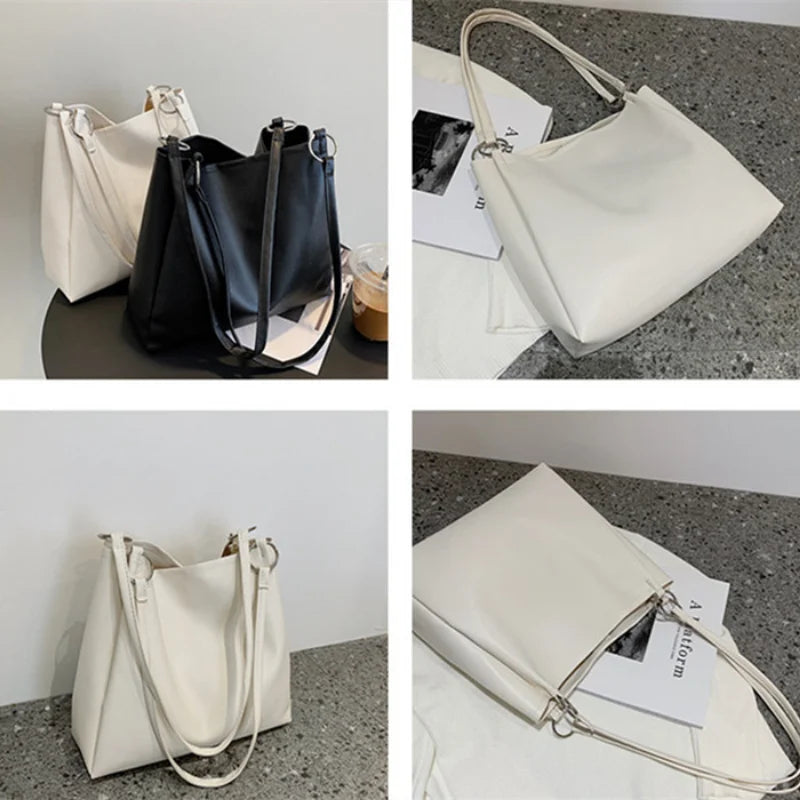 Women's Large Capacity Shoulder Bags Solid Texture Handbags for Women