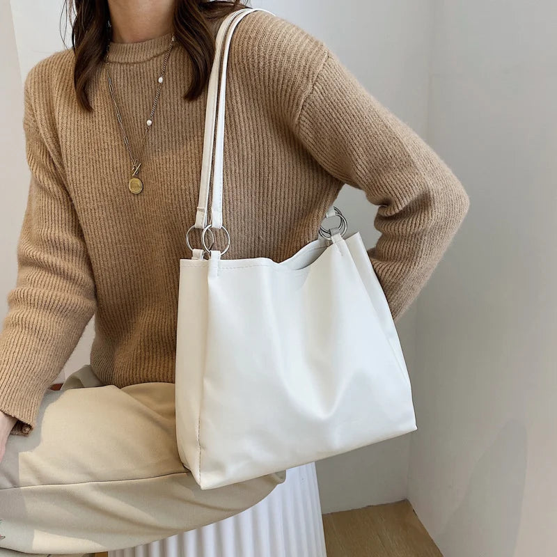 Women's Large Capacity Shoulder Bags Solid Texture Handbags for Women