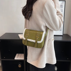 Women's One Shoulder Messenger Bag Retro Texture Ladies Bag Plush Handbag