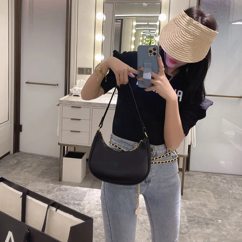 Small Clutch Handbag PU Leather Shoulder Hobos Bag
