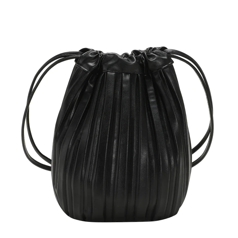 Small Folds PU Leather Bucket Crossbody Bag