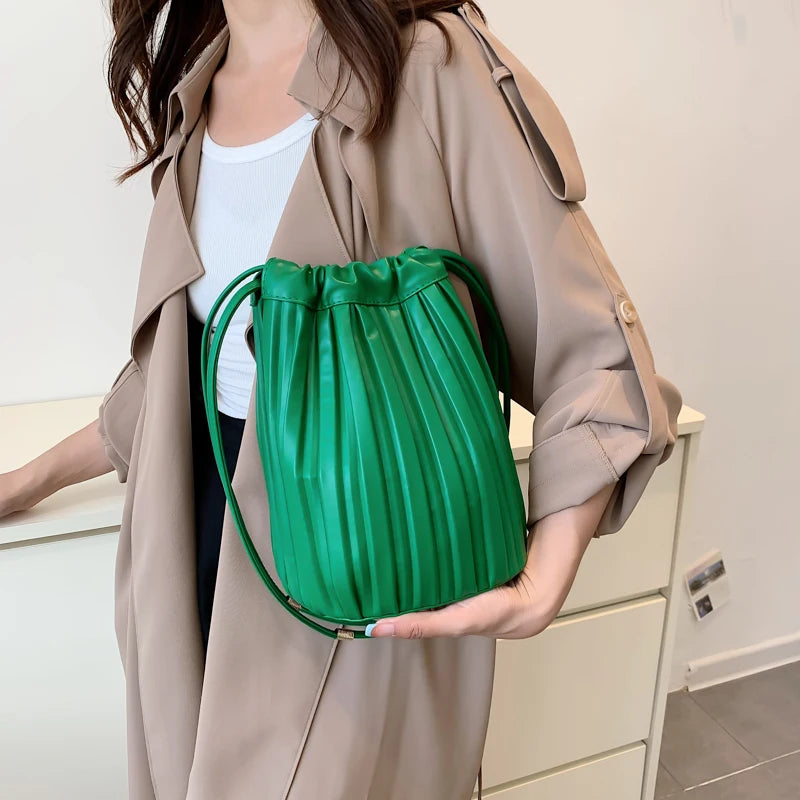 Small Folds PU Leather Bucket Crossbody Bag