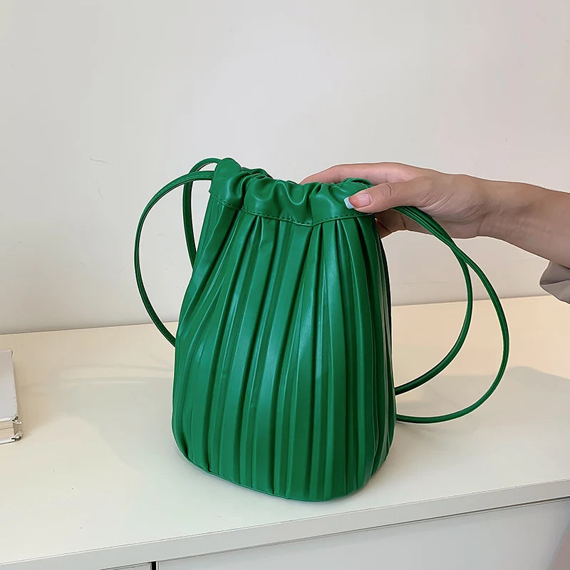 Small Folds PU Leather Bucket Crossbody Bag