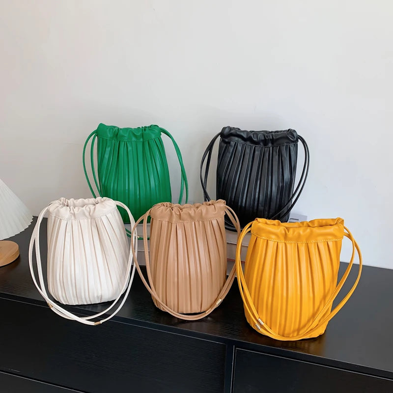 Small Folds PU Leather Bucket Crossbody Bag