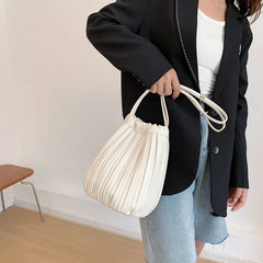 Small Folds PU Leather Bucket Crossbody Bag