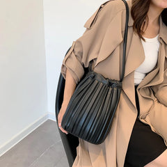 Small Folds PU Leather Bucket Crossbody Bag