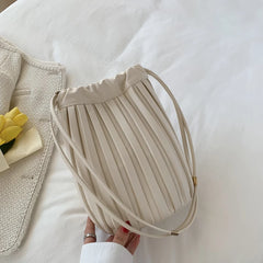 Small Folds PU Leather Bucket Crossbody Bag