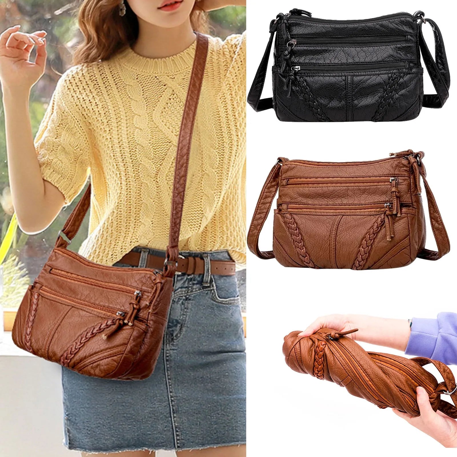 Women's Soft Leather Shoulder Bag Casual Crossbody Travel Tote Handbag