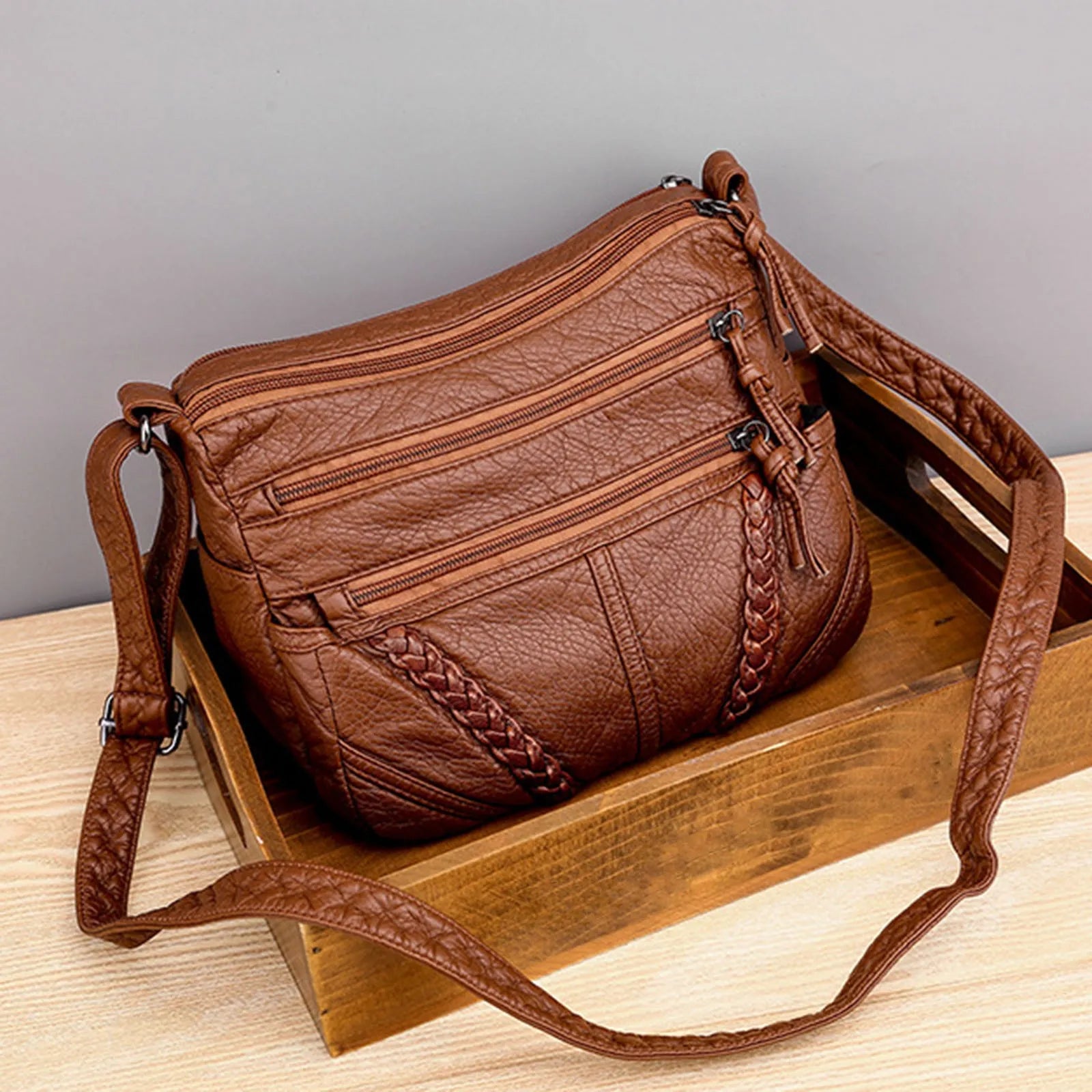 Women's Soft Leather Shoulder Bag Casual Crossbody Travel Tote Handbag