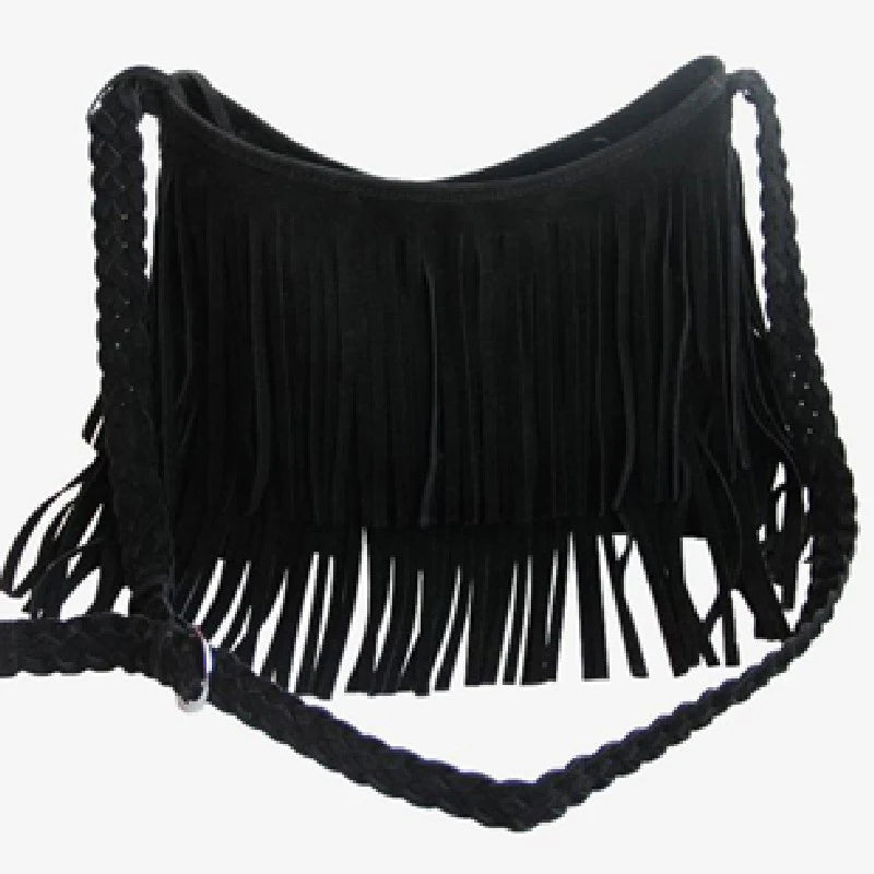 Women's Fringed Leather Shoulder Bag with Adjustable Strap