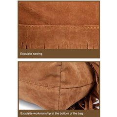 Women's Fringed Leather Shoulder Bag with Adjustable Strap