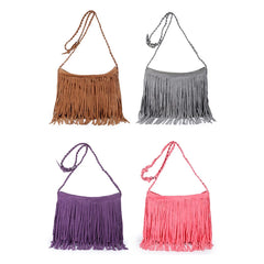 Women's Fringed Leather Shoulder Bag with Adjustable Strap