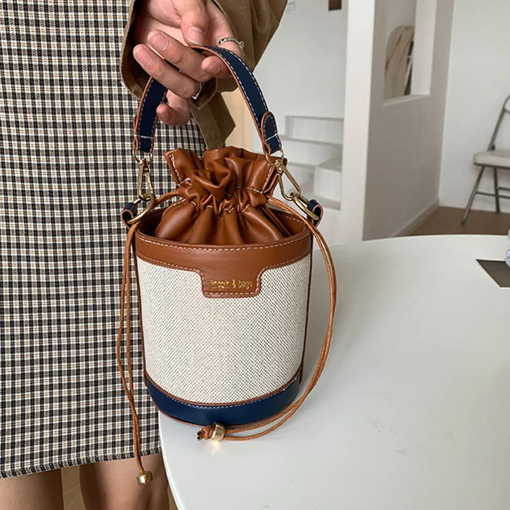 Women's Drawstring Bucket Bag One Shoulder Messenger Handbag