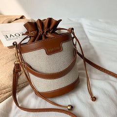 Women's Drawstring Bucket Bag One Shoulder Messenger Handbag