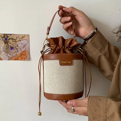 Women's Drawstring Bucket Bag One Shoulder Messenger Handbag